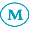 A blue letter M is in a white circle with a blue border.